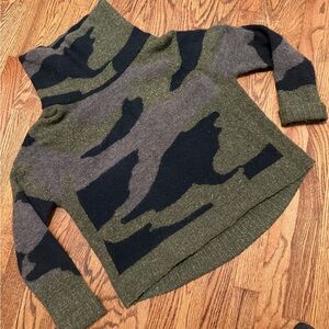 Veronica Beard Green and Black Camo Turtleneck Sweater
